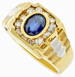 Designer Jewelry _1.5 ct Men's Diamond_Sapphire Ring_14K two Tone Gold