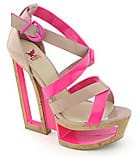 Shiekh Shoes -Shiekh Womens Nude Neon fuchsia open block wedge  Shiekh Shoes -Shiekh Womens nude neon fuchsia open block wedge